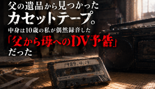 父の遺品であるカセットテープ。中身は10歳の私が偶然録音した「父から母へのDV予告」だった
